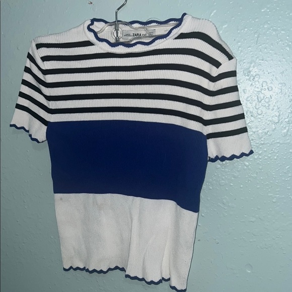 Zara Black, White, and Blue Striped Knit Top - Picture 1 of 5